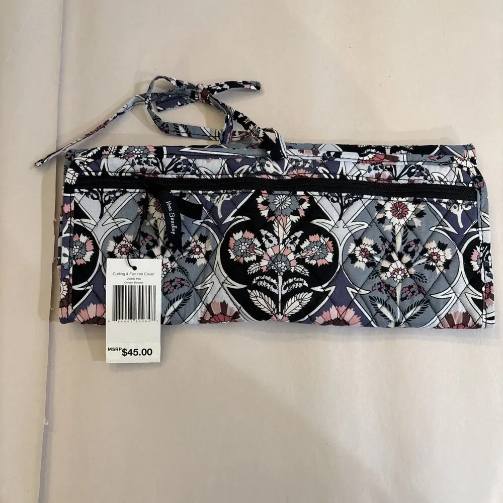 VERA BRADLEY  “Ornate Blooms” Curling Iron & Flat Iron Cover.  NWT.  Gray Pink